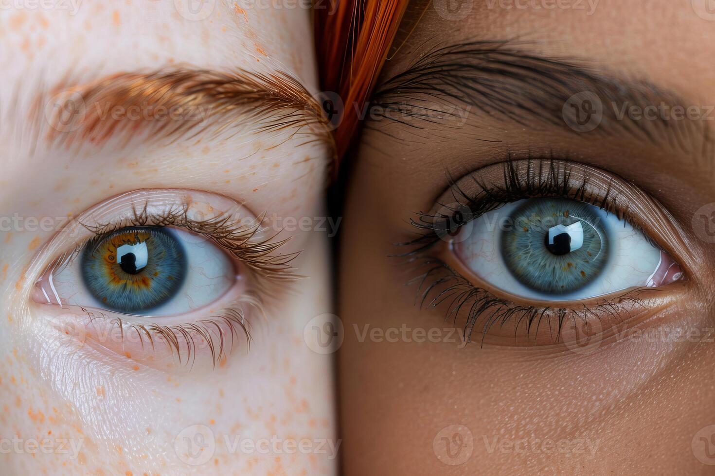 Macro shot capturing the beauty of human diversity through a closeup of two different eyes photo