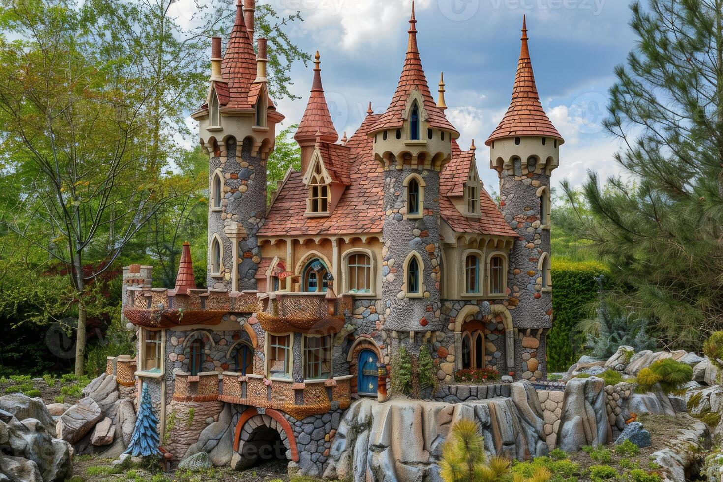 Enchanting miniature fairy tale castle amidst nature photo