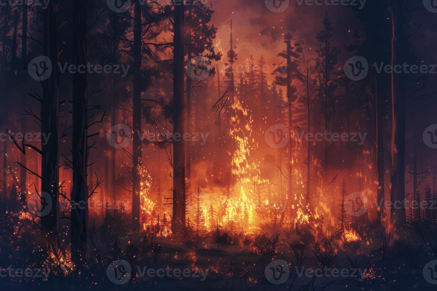 Intense forest fire at twilight photo