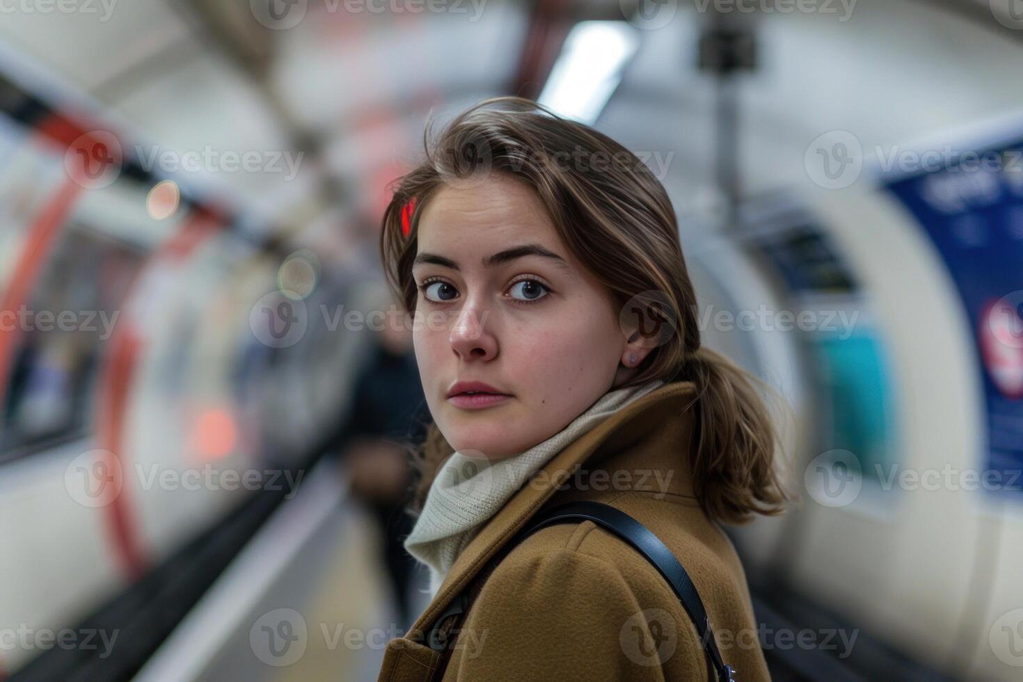 Young woman waiting in subway station photo