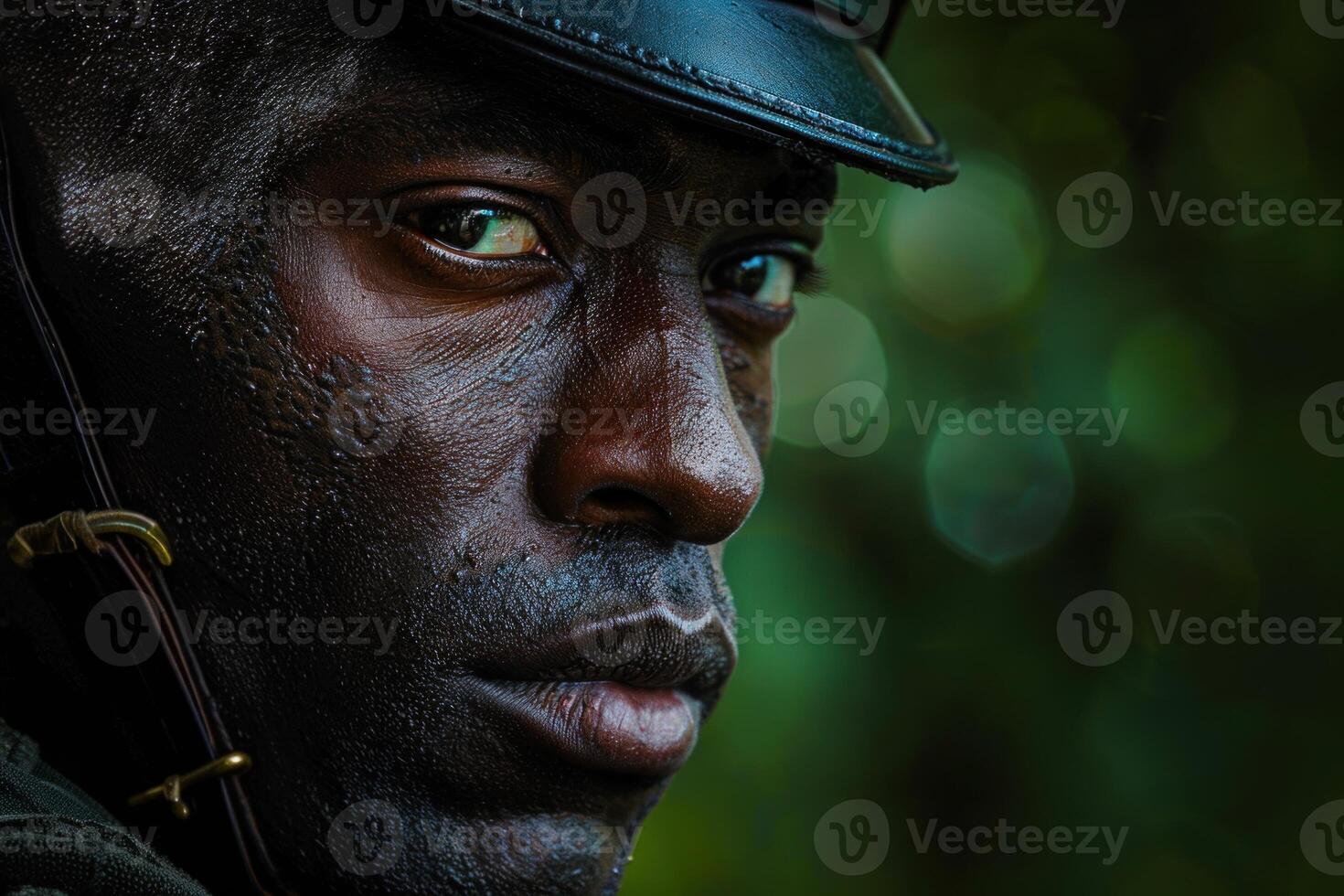Closeup of a soldier with a determined expression on his face photo
