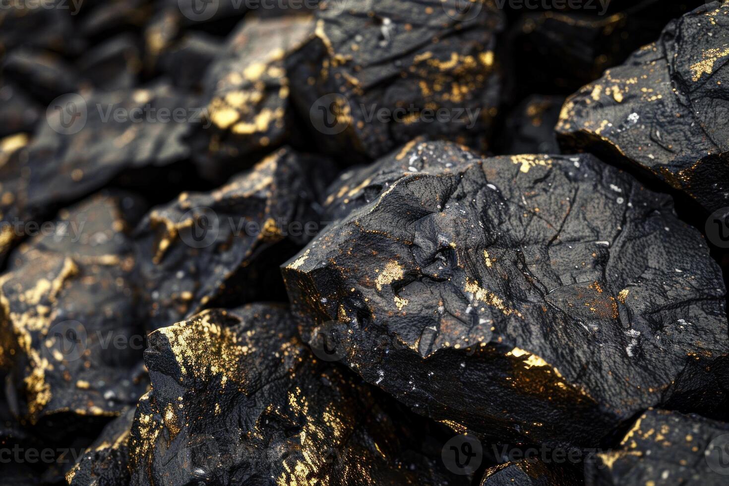 Black and gold painted rocks forming an abstract background texture photo