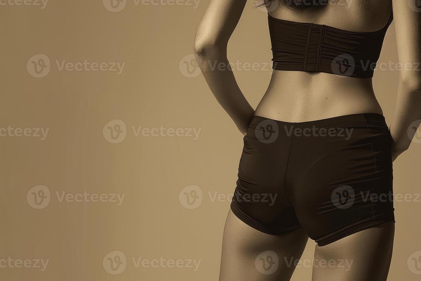 Sportswoman posing showing her muscular body on brown background photo