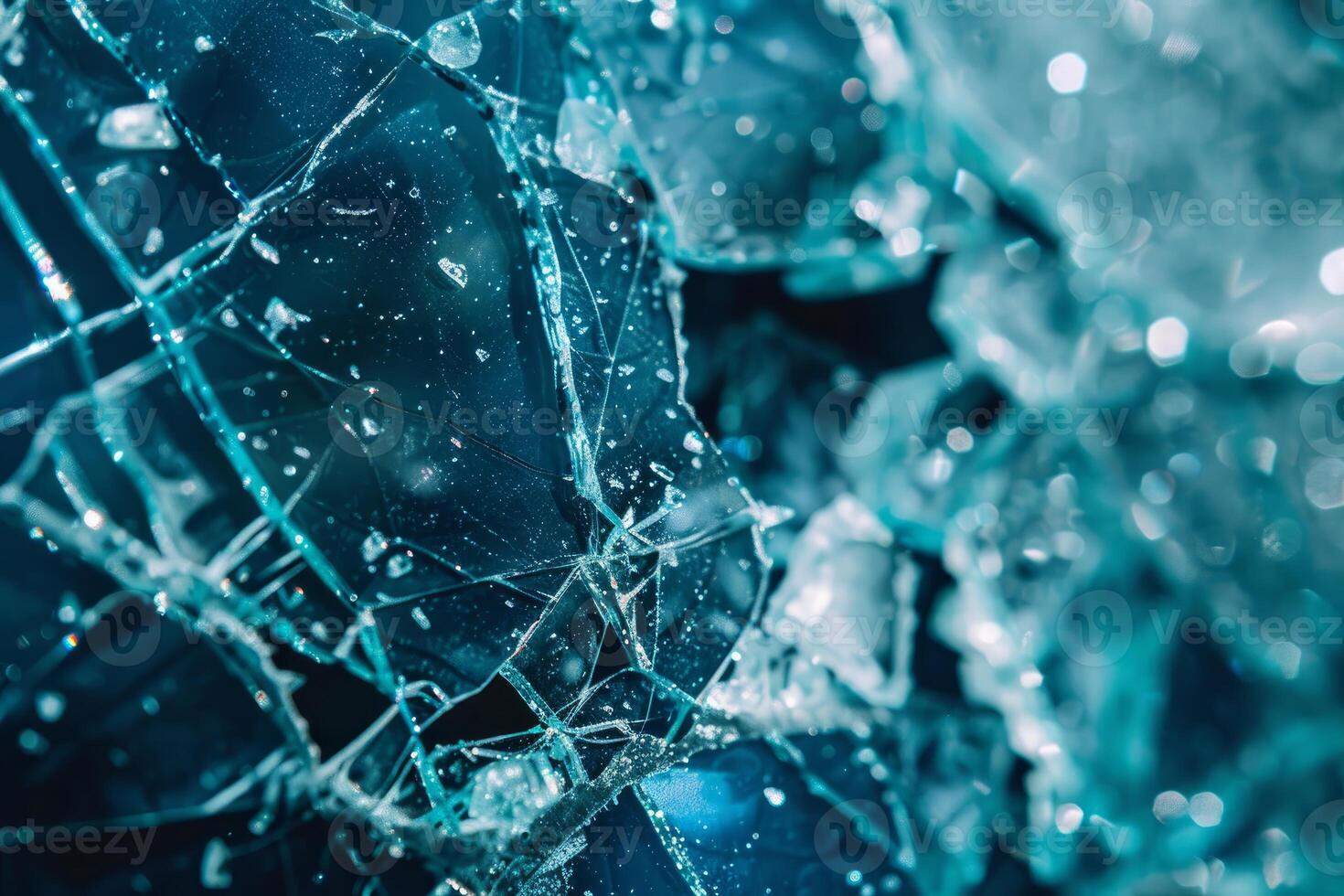 Broken glass sparkling in the sunlight creating abstract pattern photo