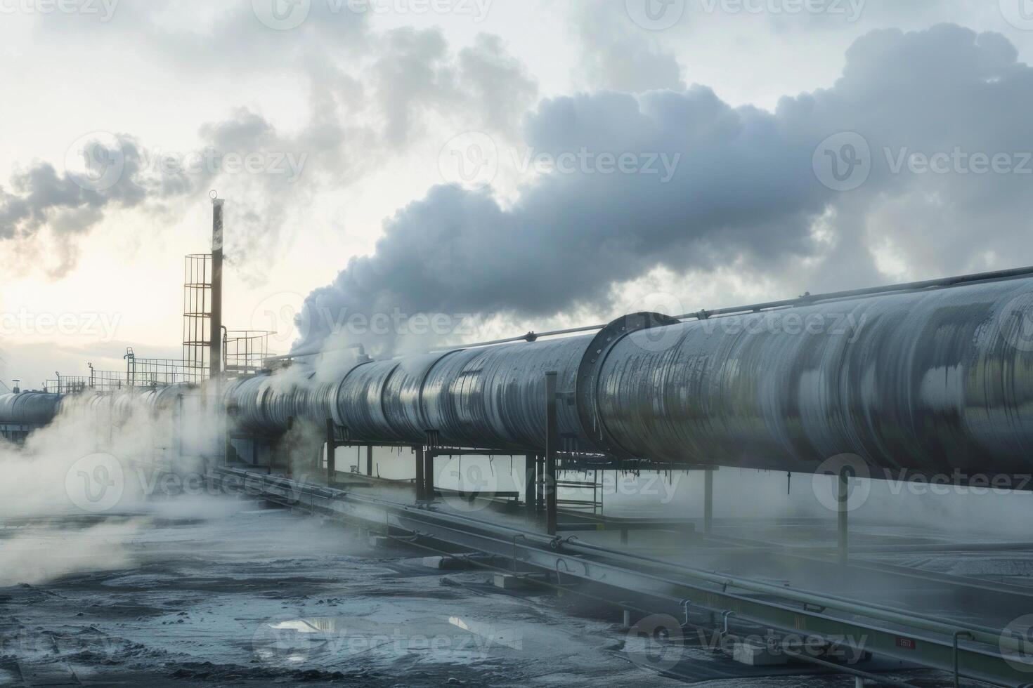 Steam rising from a large industrial plant on a cloudy day photo