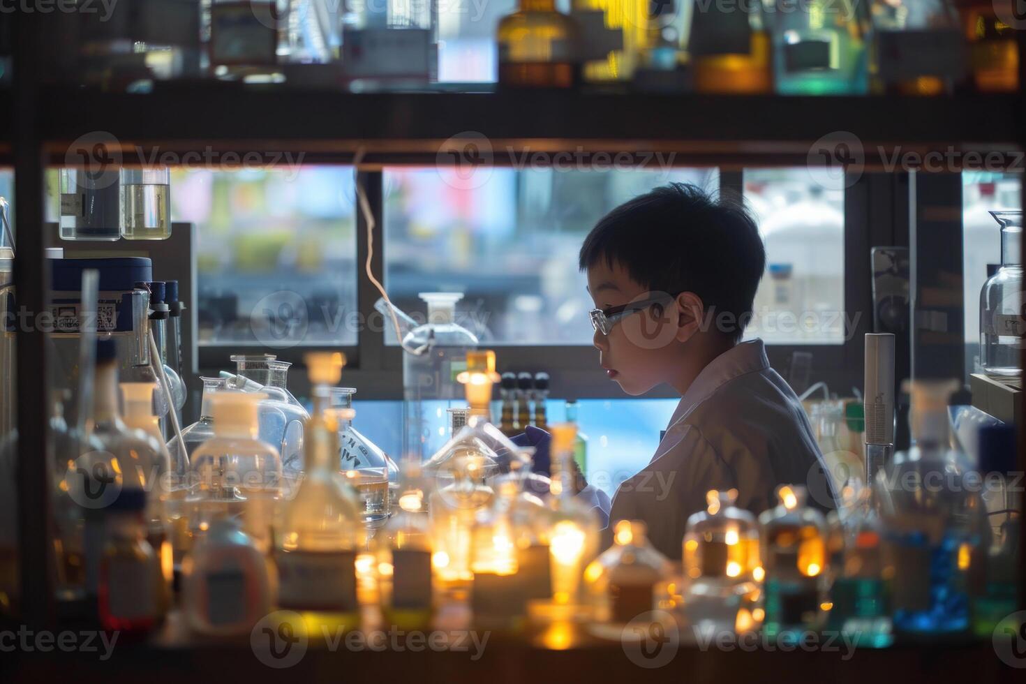 Young scientist engrossed in laboratory research photo