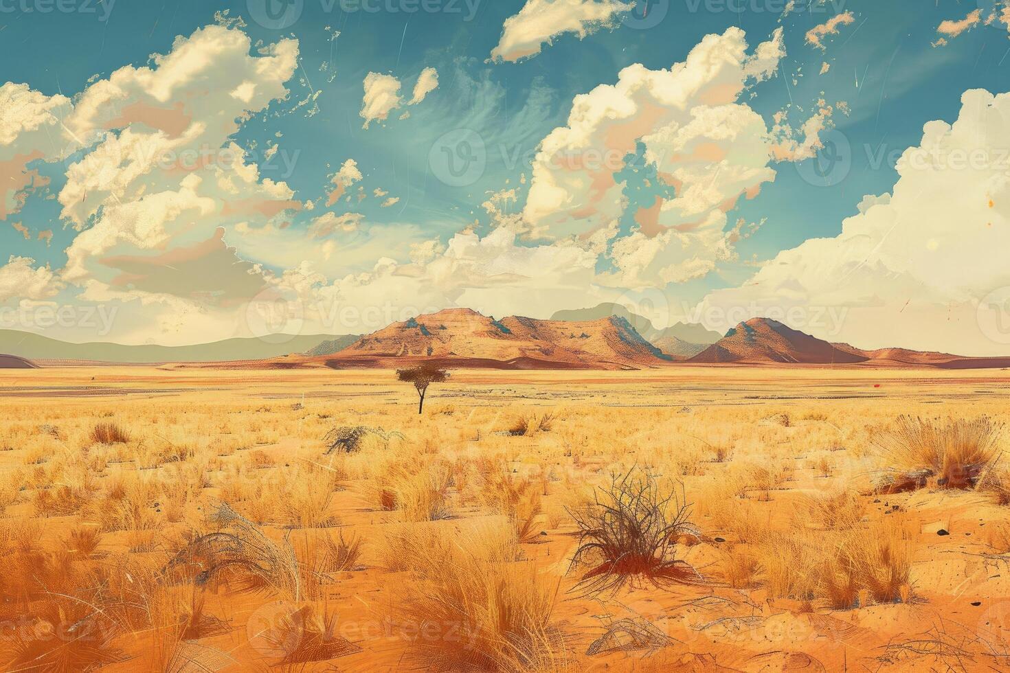 Serene desert landscape with cloudy sky photo