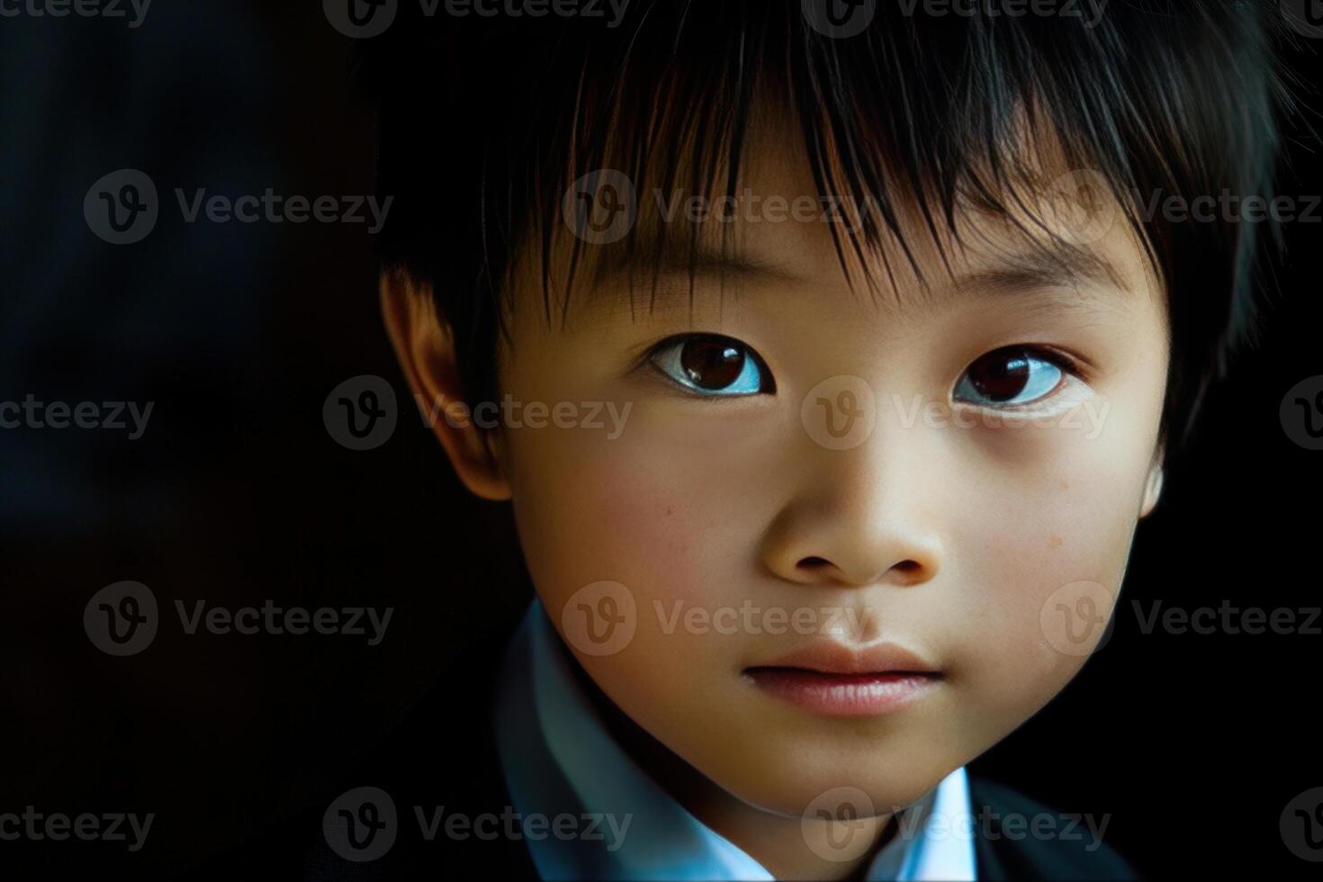 Closeup of a thoughtful young boy with expressive eyes photo