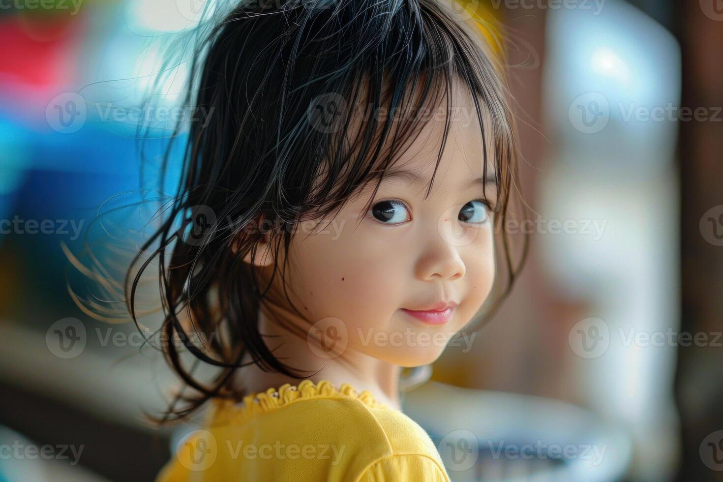 Portrait of a smiling young girl with wet hair photo