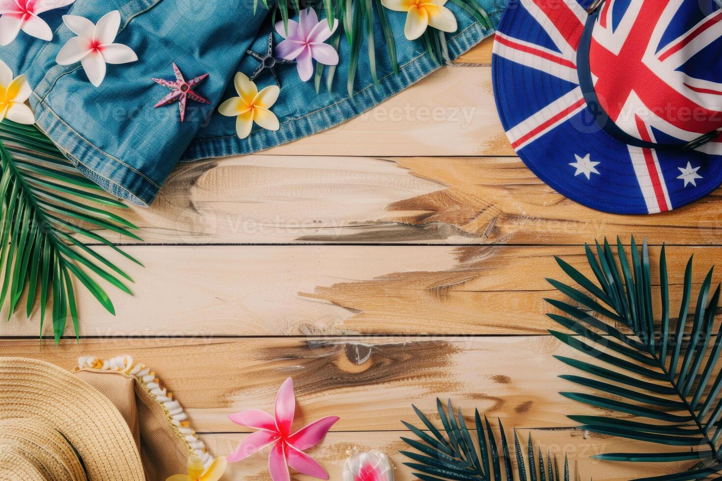 Australian summer vacation concept on wooden background photo