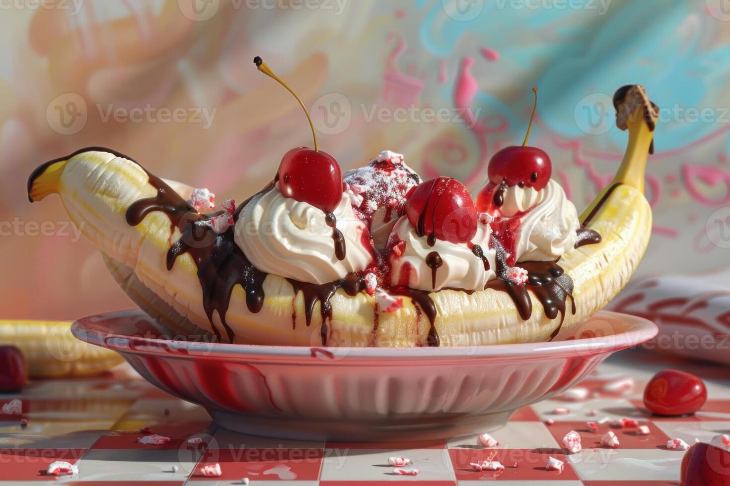 Indulging in a classic banana split delight photo