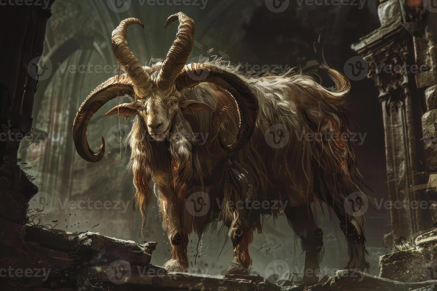 Majestic goat in ancient ruins photo