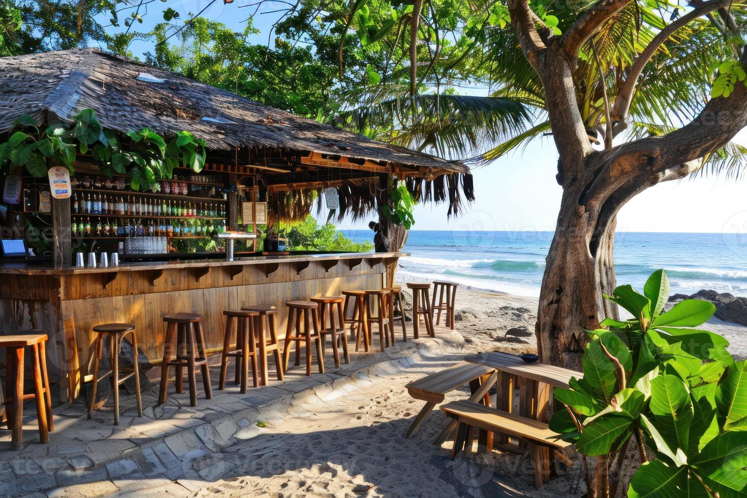 Tropical beach bar with ocean view photo