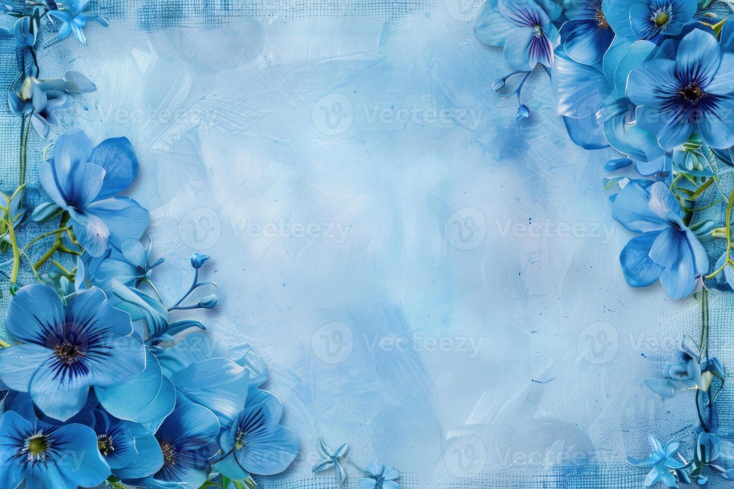 Blue floral arrangement framing a textured background for spring photo