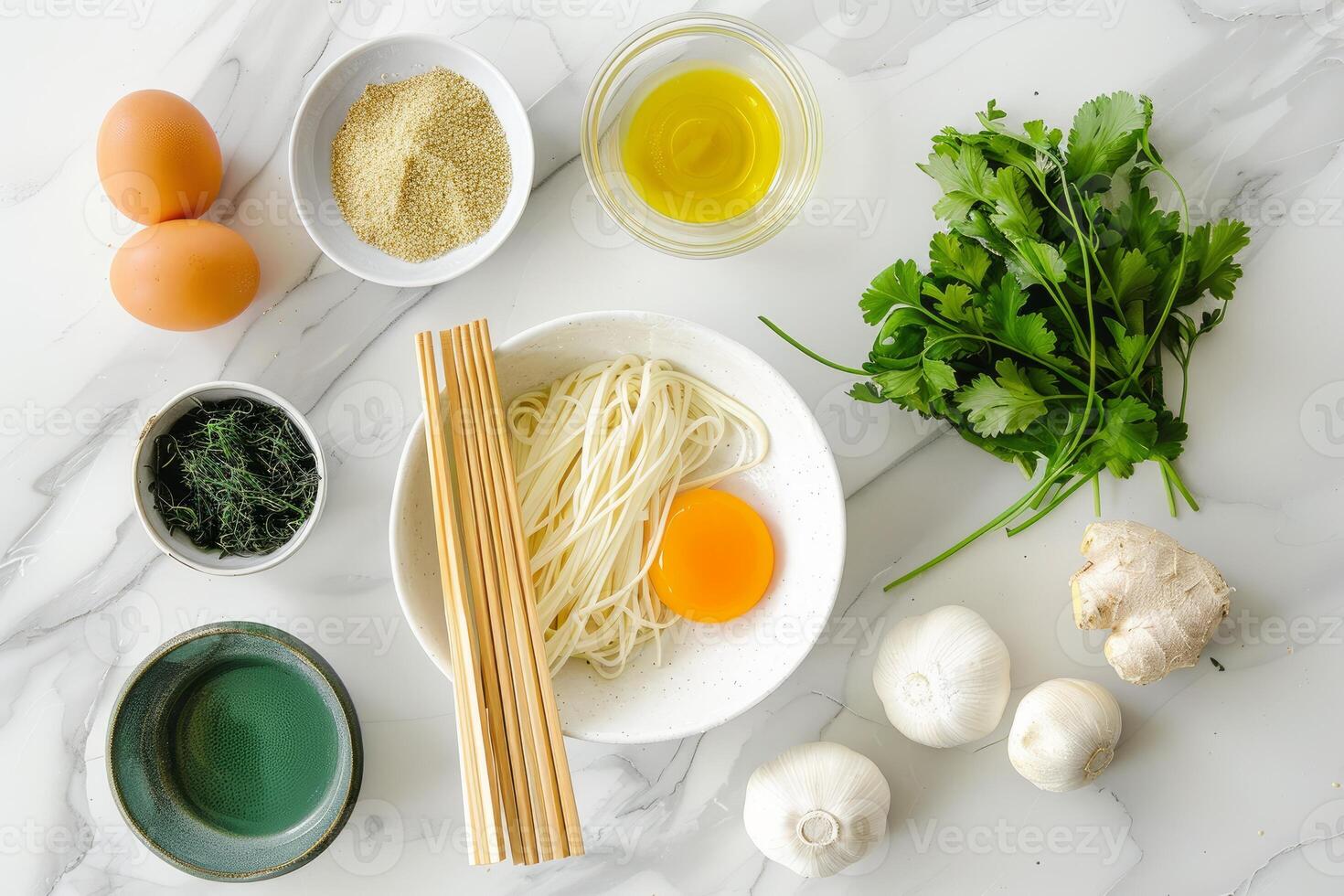 Preparing ingredients for cooking a delicious ramen soup photo