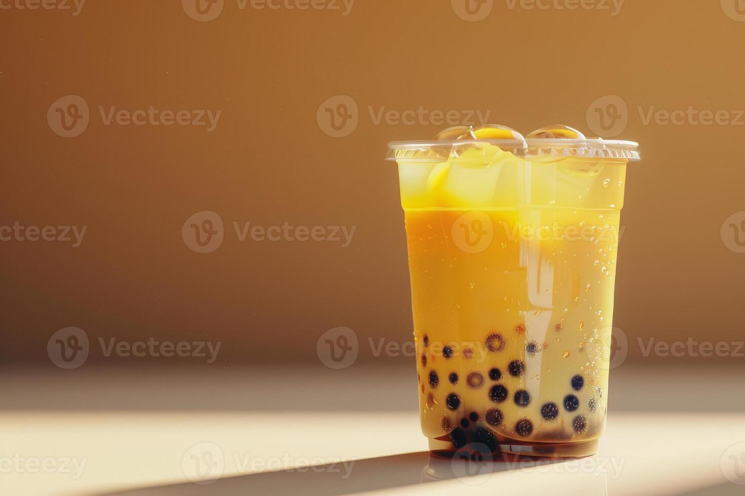 Refreshing iced bubble tea with tapioca pearls on a sunny day photo