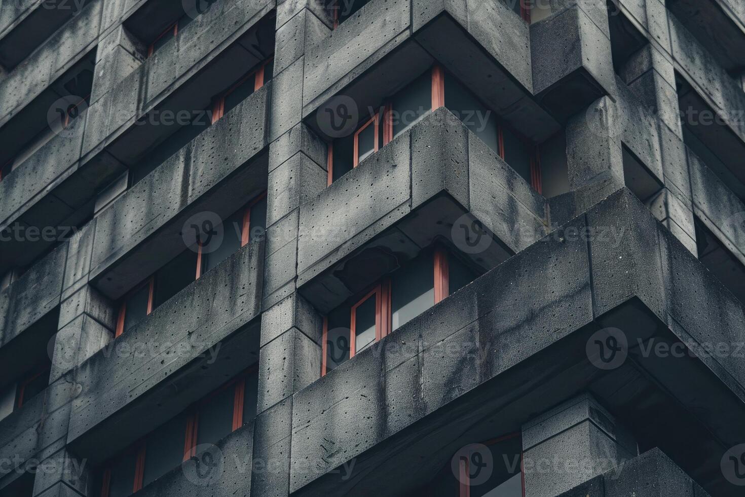 Brutalist architecture facade featuring balconies and windows photo