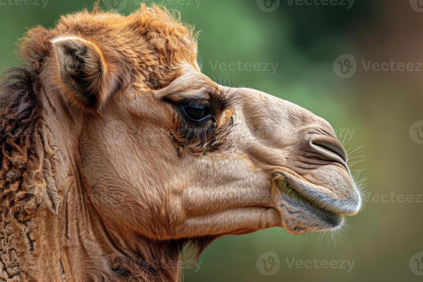 Close up portrait of a dromedary camel showing its teeth photo