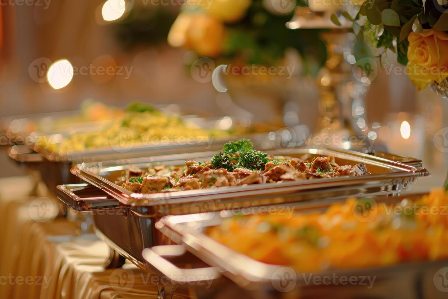 Catering food buffet display on table in restaurant photo