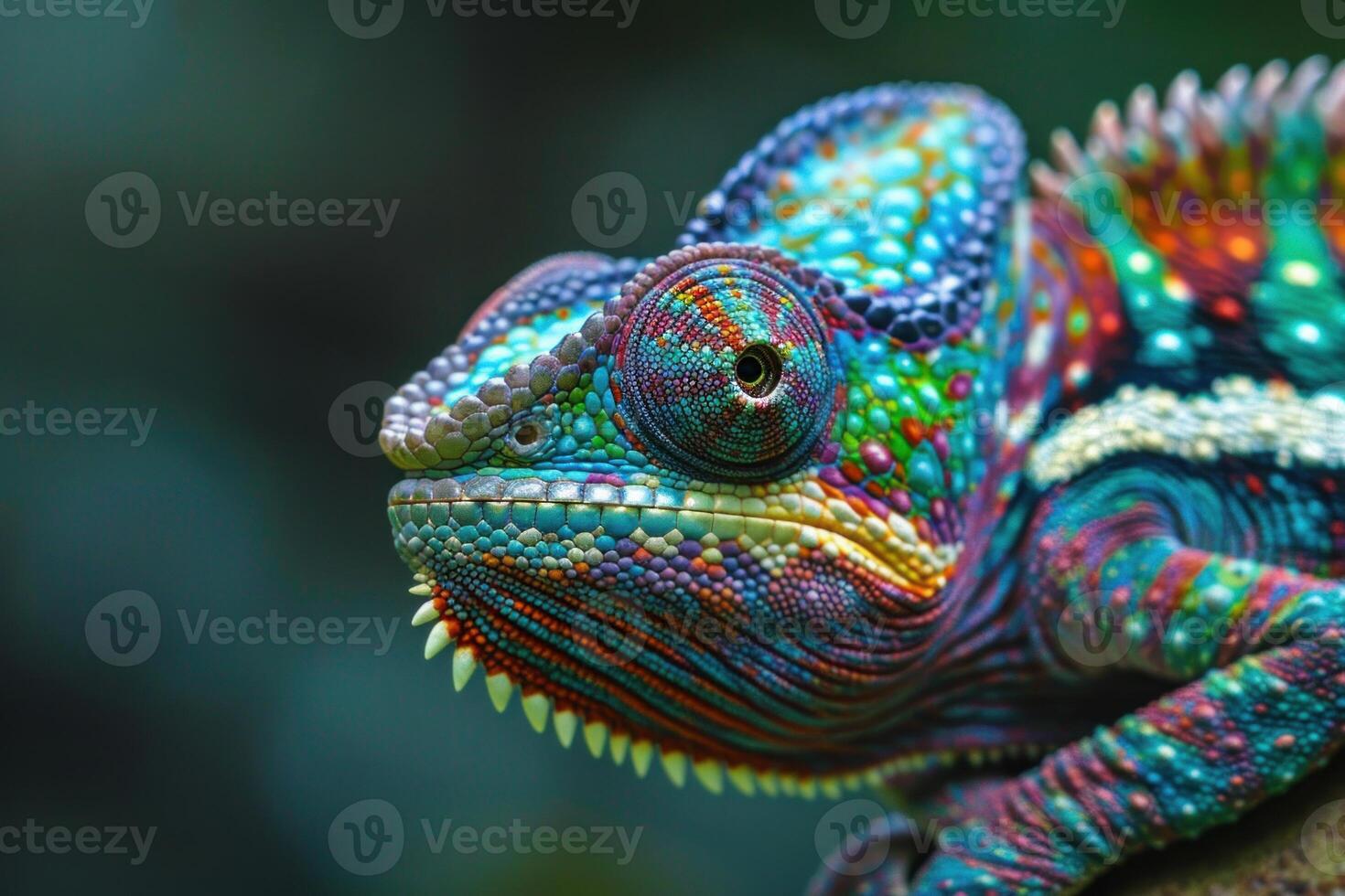 Colorful chameleon posing on a branch in the rainforest photo