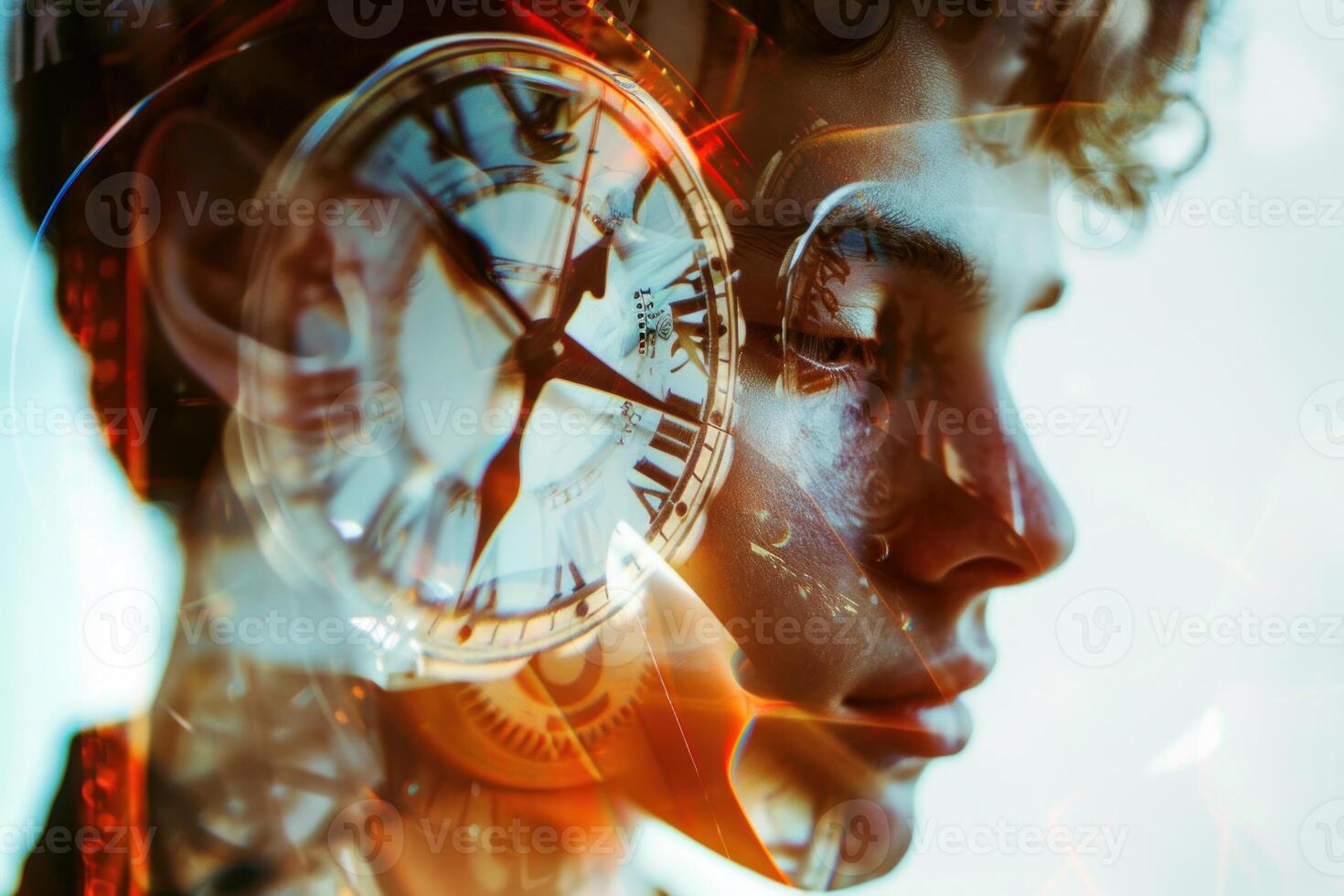 Young man thinking about time passing showing concept of time management photo