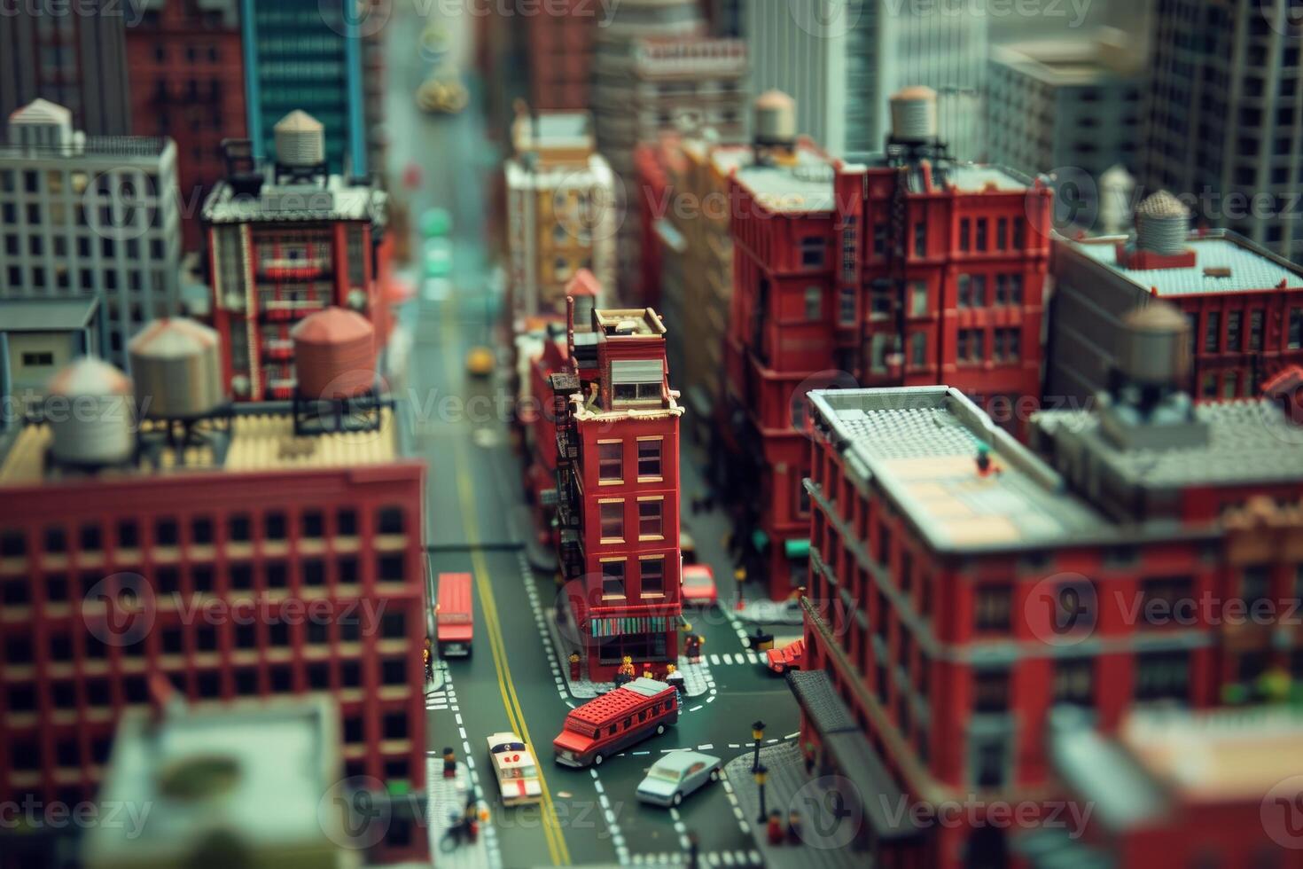 Miniature cityscape showing tiny cars driving down the street photo
