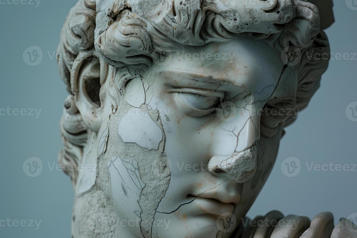 Close up of a damaged statue showing the effect of time on art photo