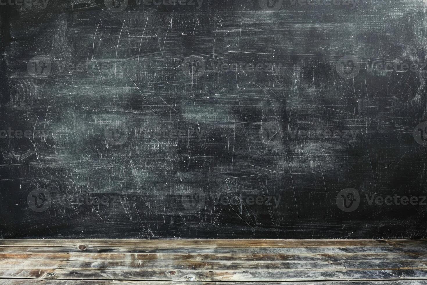 Empty blackboard chalkboard texture background with wooden floor photo