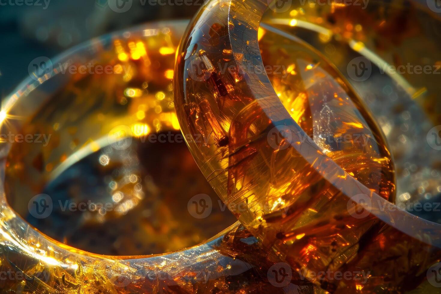 Amber resin closeup with sunlight reflections photo