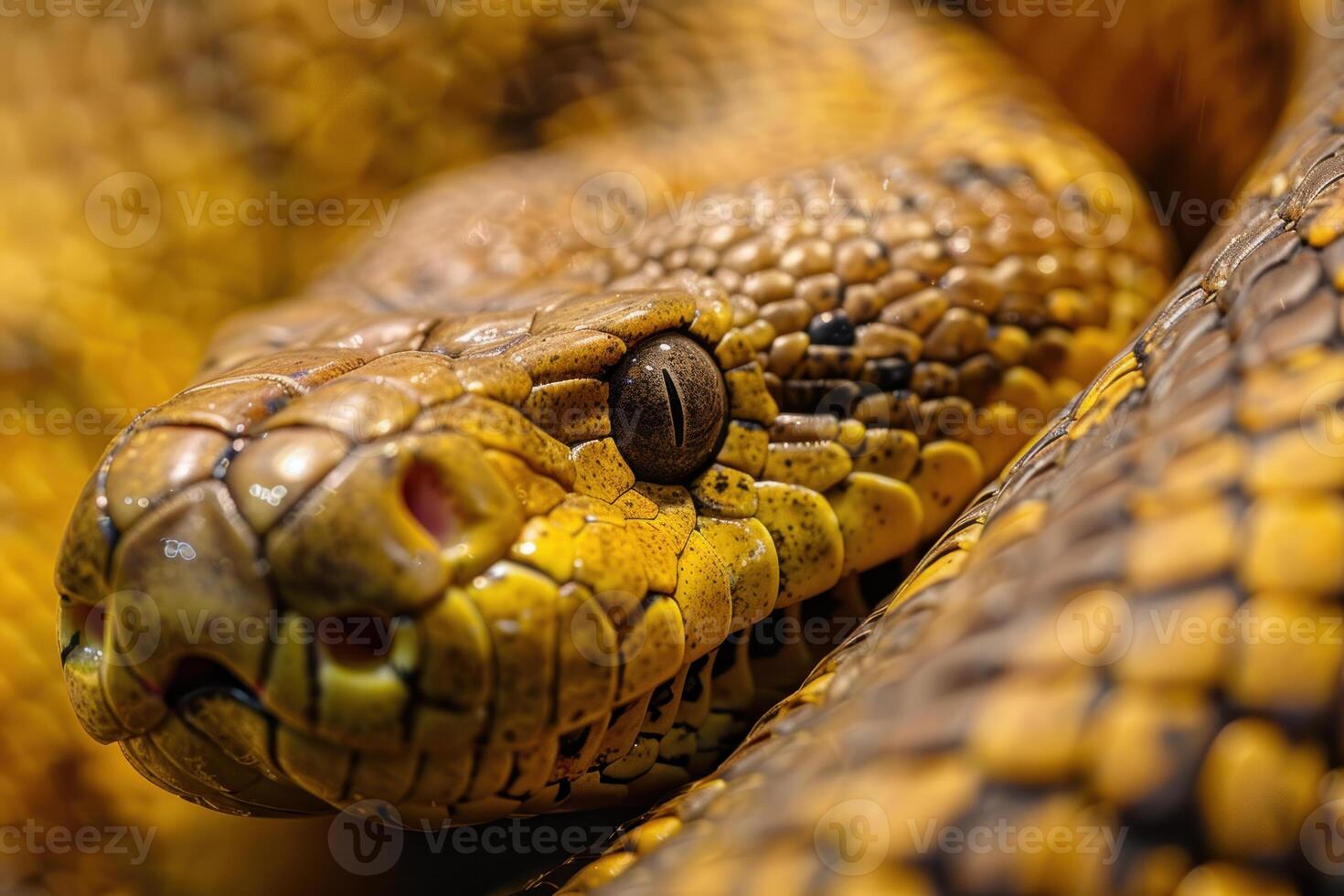Closeup of a coiled yellow anaconda photo