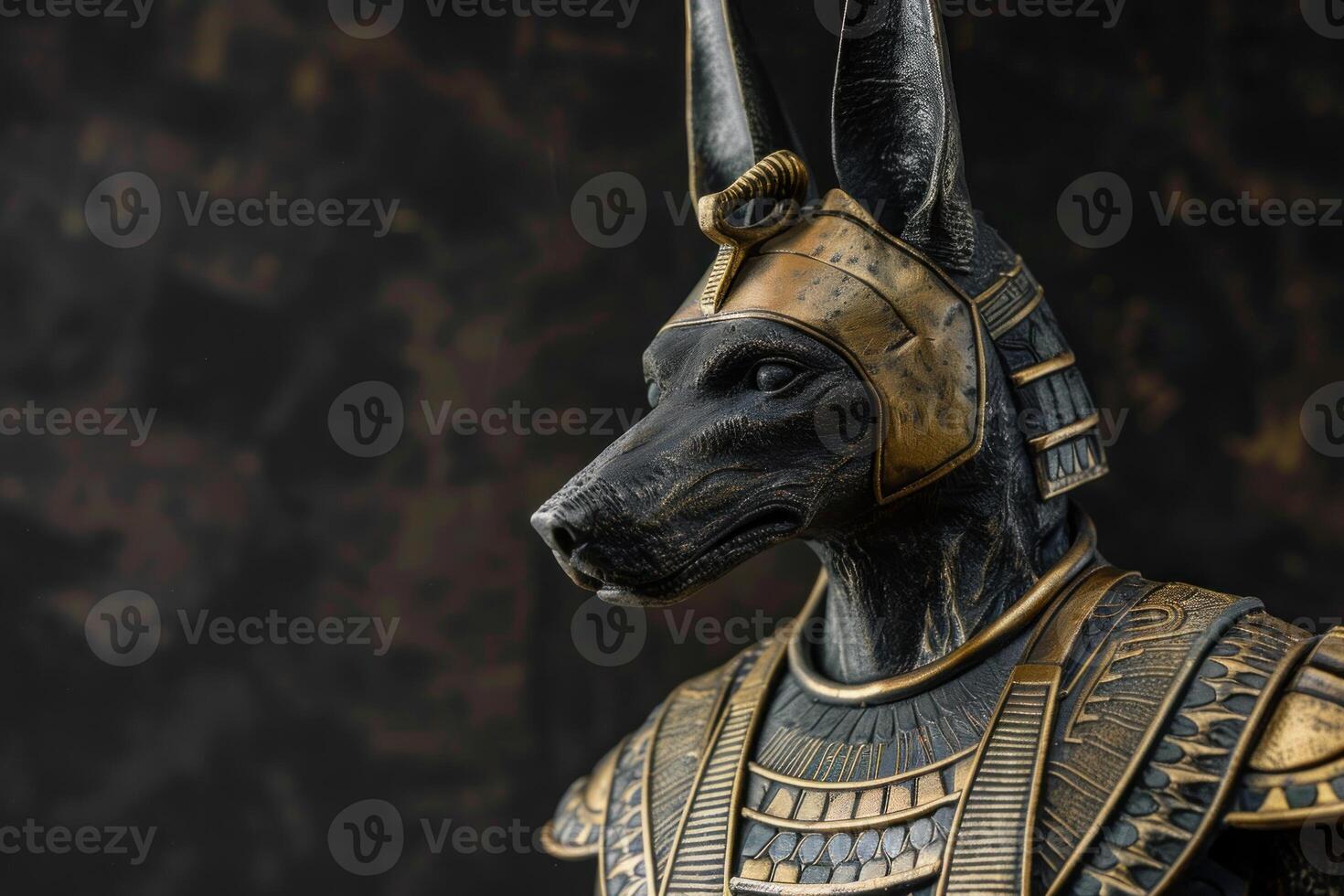 Ancient egyptian anubis statue on dark background photo