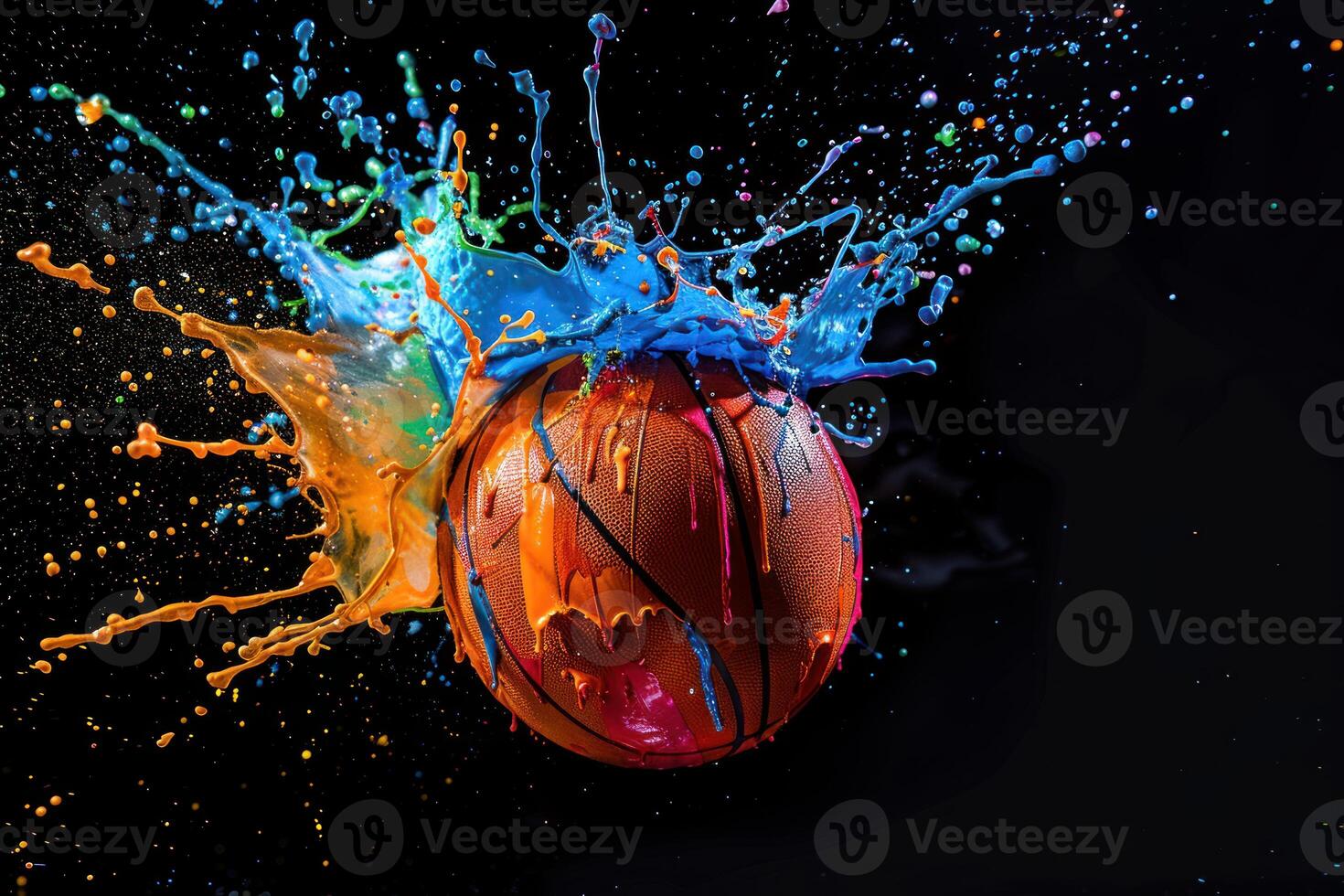 Dynamic basketball with colorful paint splash photo