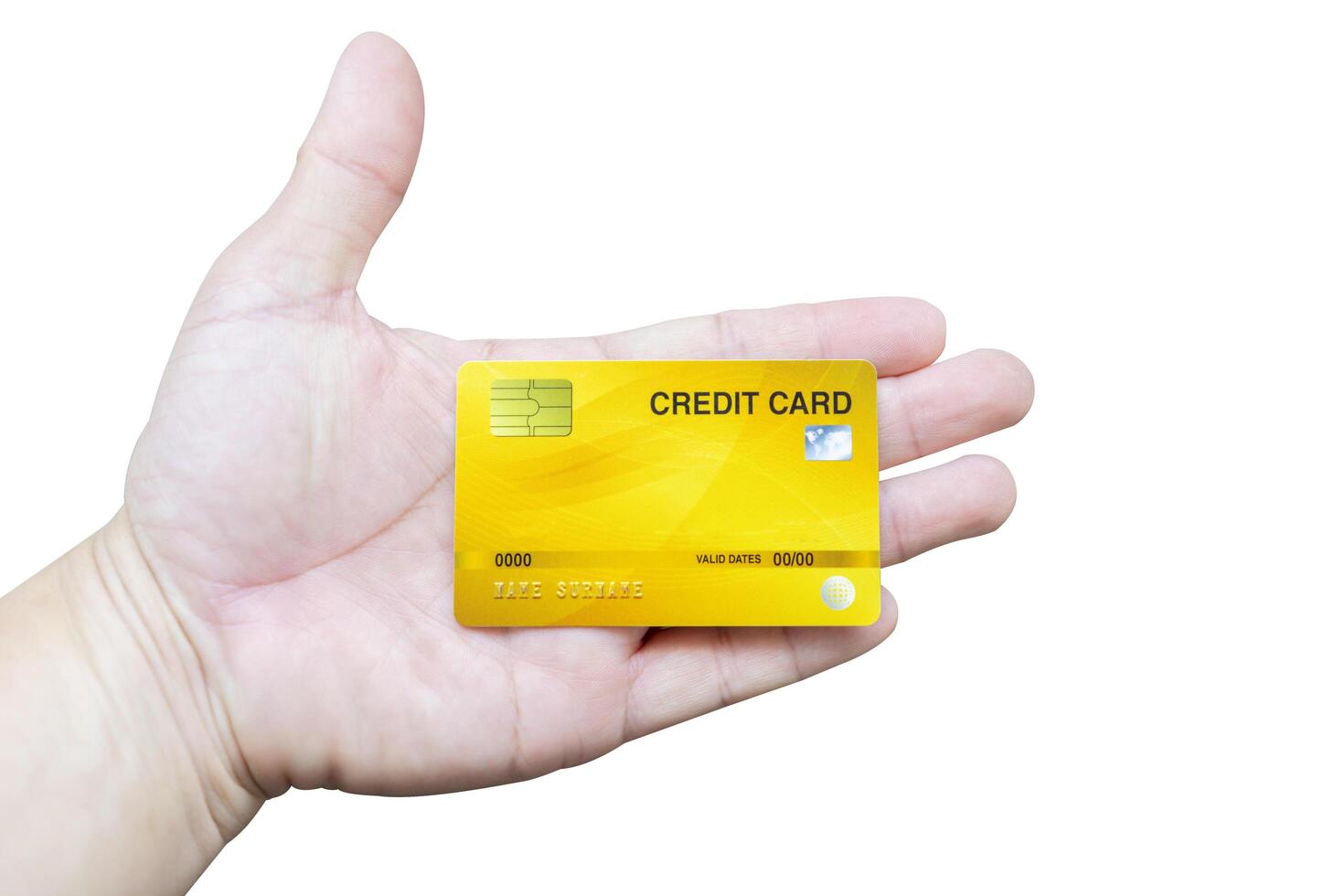 A yellow credit card placed on the hand photo