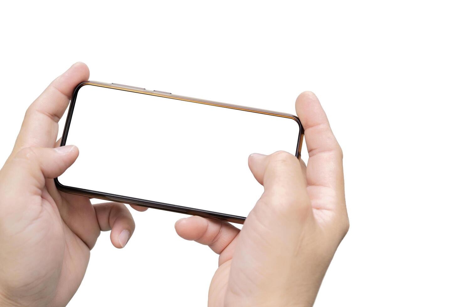 Both hands that are using the smartphone photo