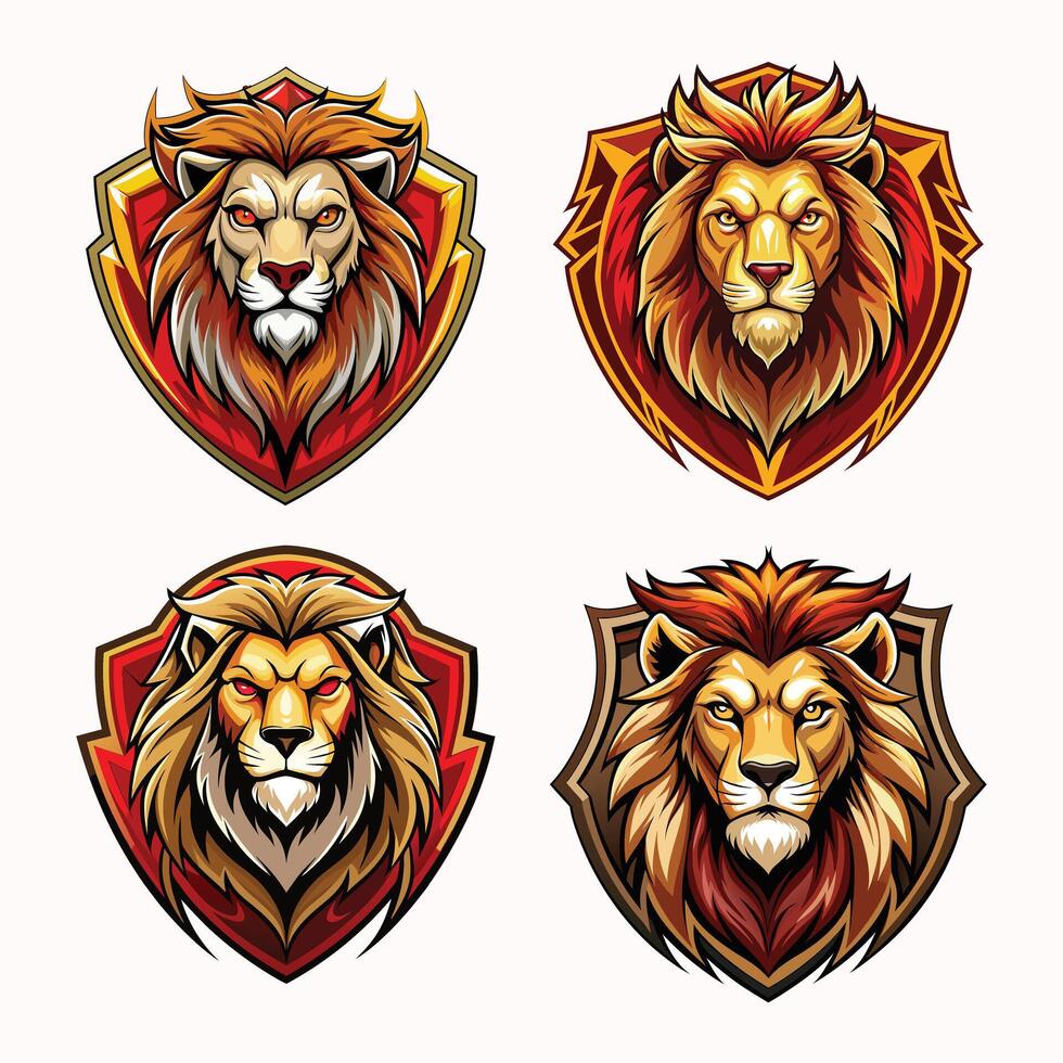 Set of lion mascot logo design. vector