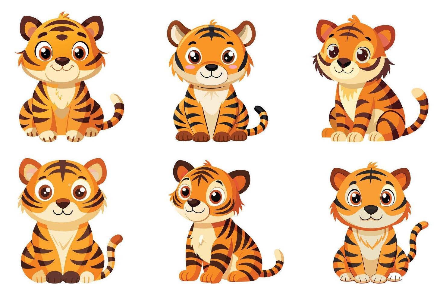 Set of Cute children's tiger, sweet expression, illustration. vector