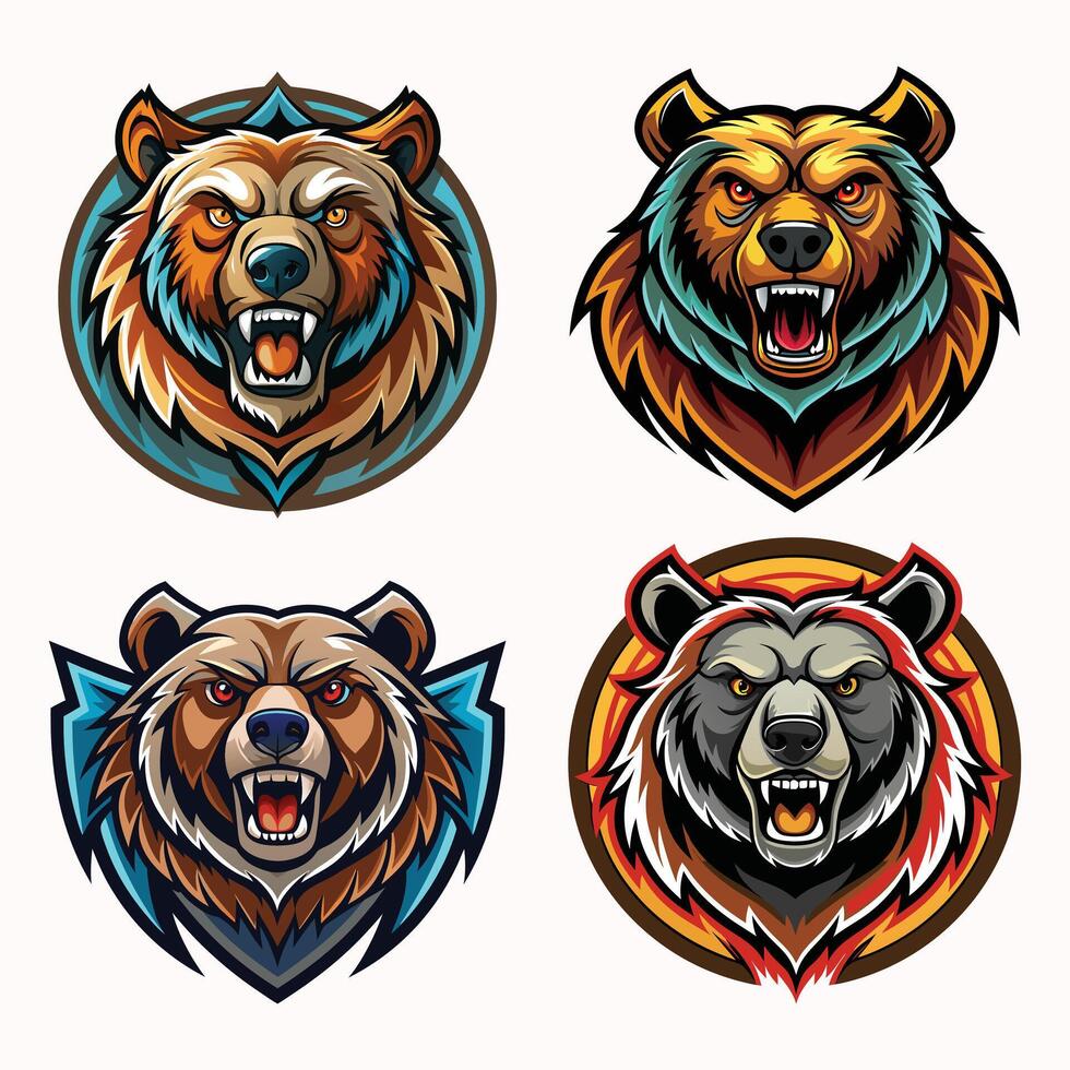Set of Bear mascot logo design. vector