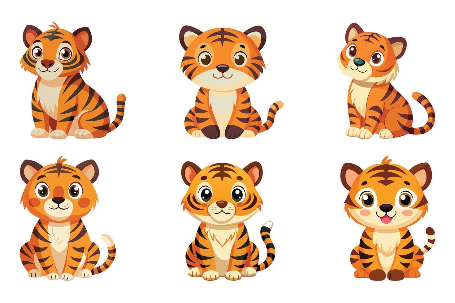 Set of Cute children's tiger, sweet expression, illustration. vector