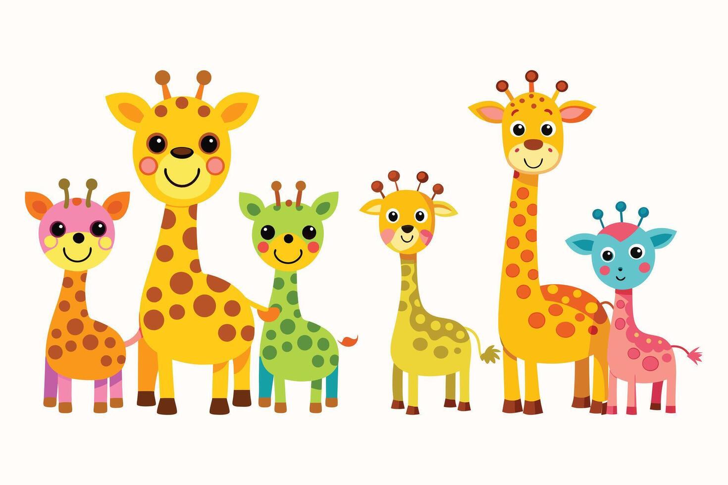 Set of Cute children's giraffe, sweet expression, illustration. vector
