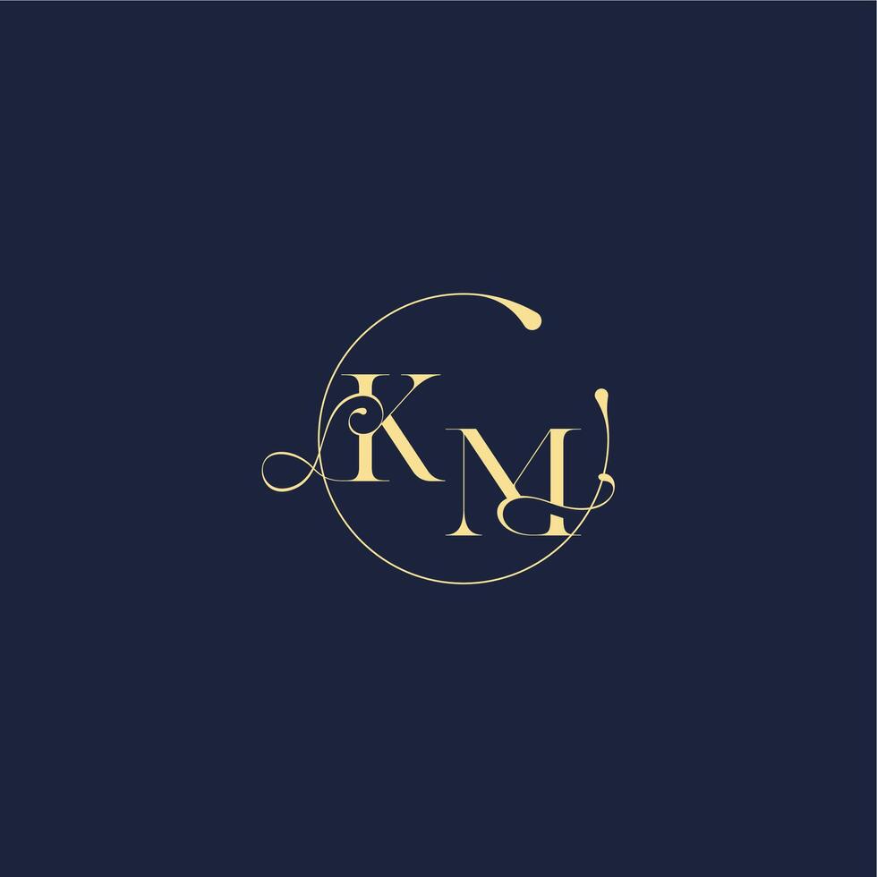 circle monogram design for wedding KM luxury gold letter vector