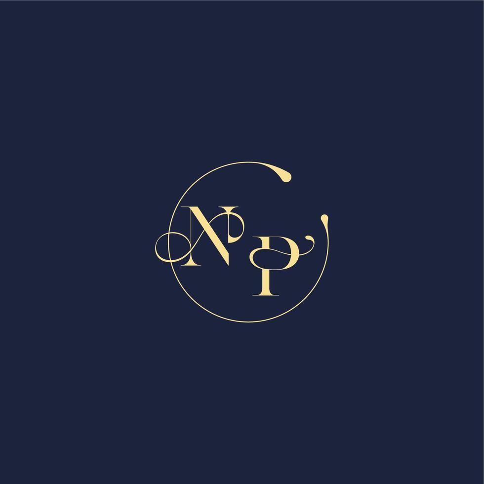 circle monogram design for wedding NP luxury gold letter vector