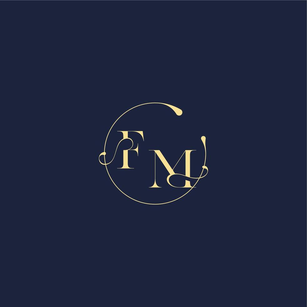 luxury gold FM design for wedding circle monogram letter vector