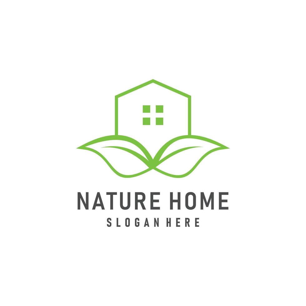 Green house logo design with leaf element and creative concept vector