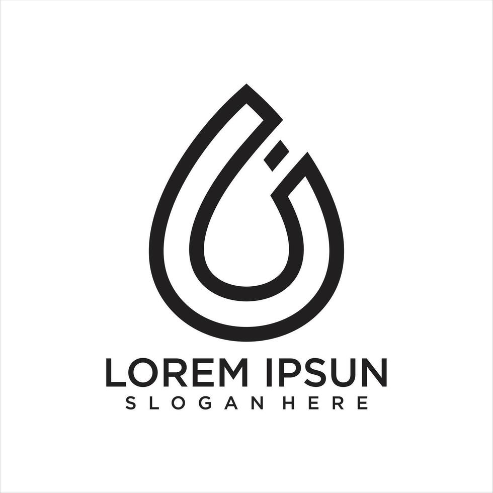 Water drop logo design template with line art vector