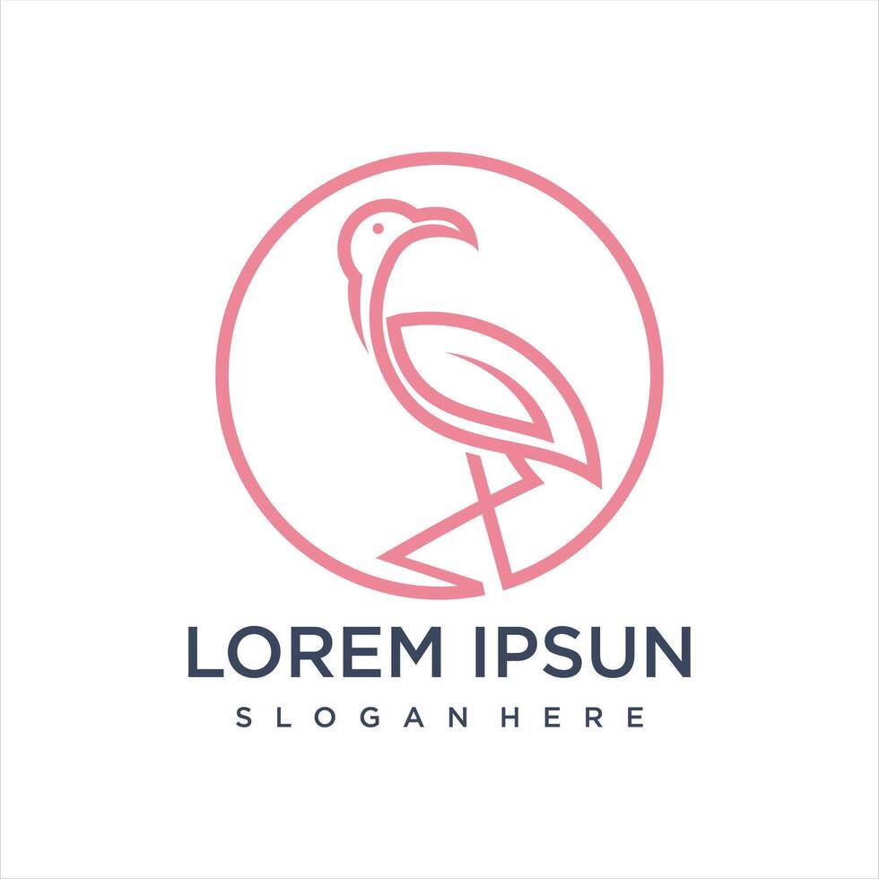 beautiful flamingo with a simple line design style. vector