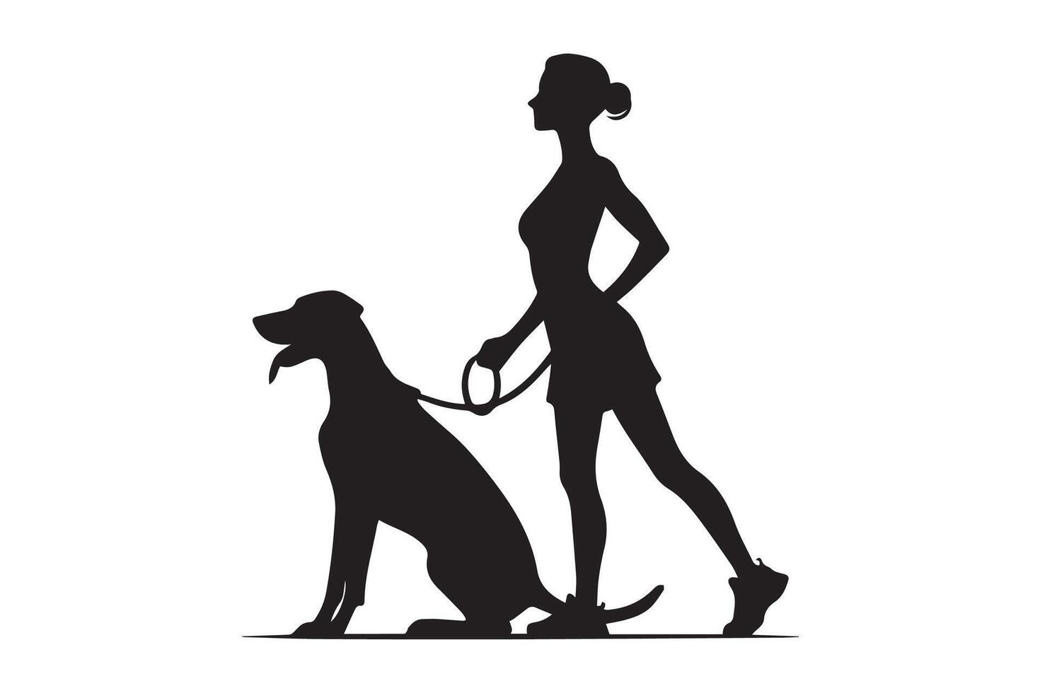A woman with his dog silhouette And outline vector