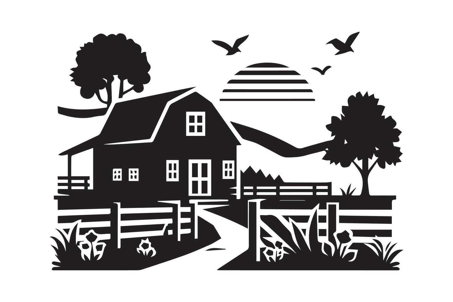 farm house silhouette vector