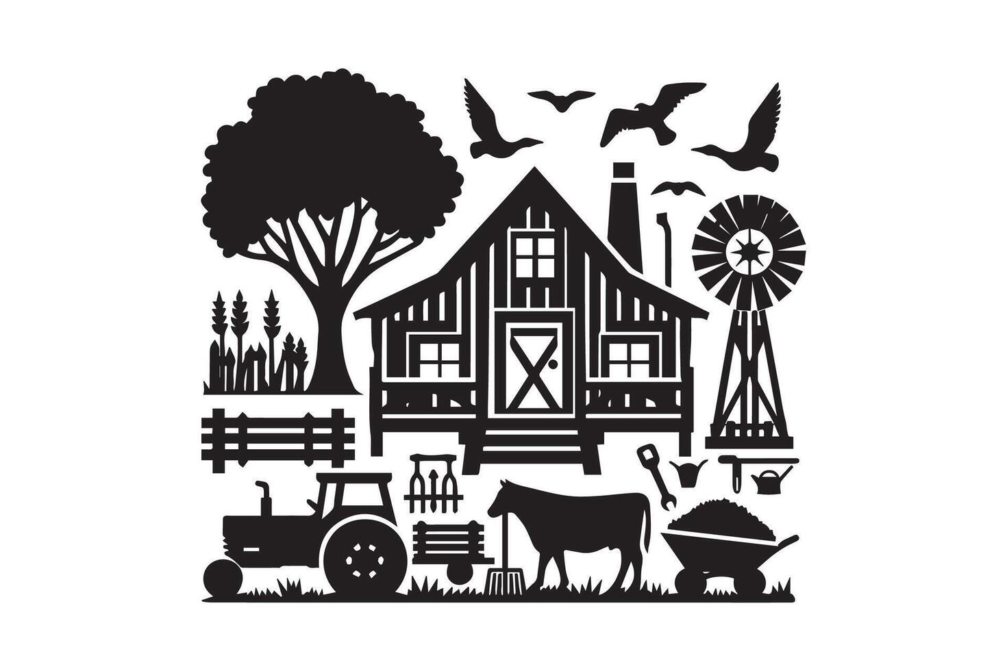 farm house silhouette vector