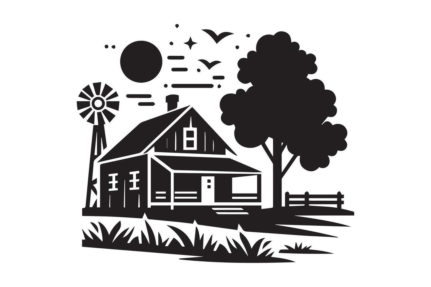 farm house silhouette vector
