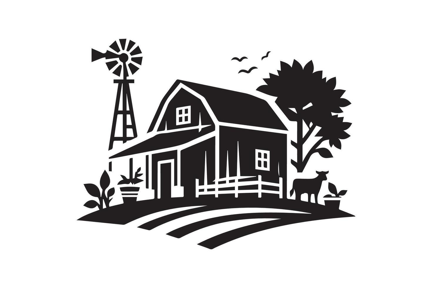 farm house silhouette vector